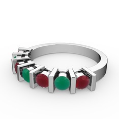 Alya Yüzük - Kök zümrüt ve kök yakut 14 ayar beyaz altın yüzük #kj1838