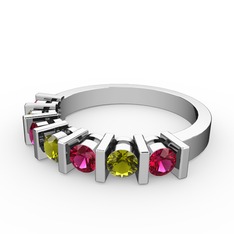 Peridot ve rodolit garnet 8 ayar beyaz altın yüzük