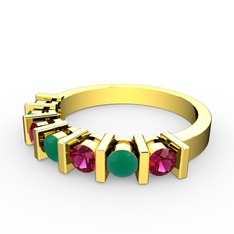 Kök zümrüt ve rodolit garnet 14 ayar altın yüzük