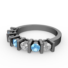 Alya Yüzük - Akuamarin ve swarovski 925 ayar siyah rodyum kaplama gümüş yüzük #ociz5n