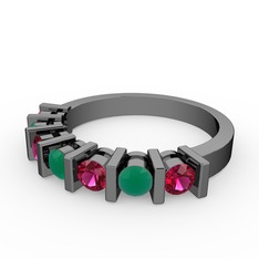 Alya Yüzük - Kök zümrüt ve rodolit garnet 925 ayar siyah rodyum kaplama gümüş yüzük #po12pm