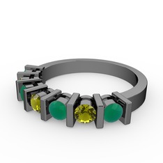 Alya Yüzük - Peridot ve kök zümrüt 925 ayar siyah rodyum kaplama gümüş yüzük #q17de7