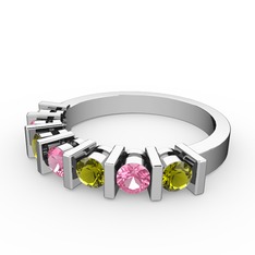 Alya Yüzük - Pembe kuvars ve peridot 8 ayar beyaz altın yüzük #qgukiq