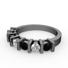 Alya Yüzük - Swarovski ve siyah zirkon 925 ayar siyah rodyum kaplama gümüş yüzük #qksq1z