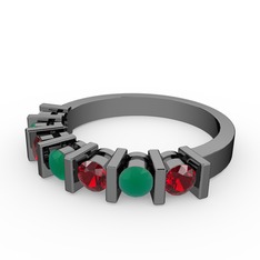 Alya Yüzük - Kök zümrüt ve garnet 925 ayar siyah rodyum kaplama gümüş yüzük #r5e0e7