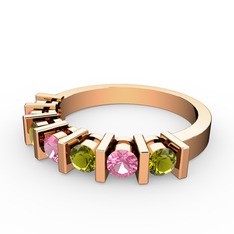 Pembe kuvars ve peridot 14 ayar rose altın yüzük
