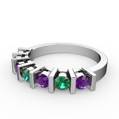 Alya Yüzük - Yeşil kuvars ve ametist 14 ayar beyaz altın yüzük #rq6r0w