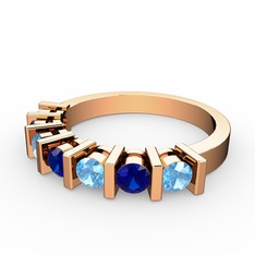 Lab safir ve akuamarin 925 ayar rose altın kaplama gümüş yüzük