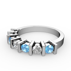 Alya Yüzük - Beyaz zirkon ve akuamarin 925 ayar gümüş yüzük #s72shx