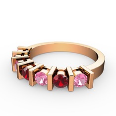 Garnet ve pembe kuvars 8 ayar rose altın yüzük