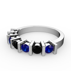 Alya Yüzük - Siyah zirkon ve lab safir 8 ayar beyaz altın yüzük #se2kqn