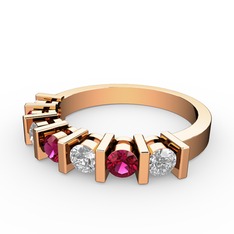 Rodolit garnet ve pırlanta 925 ayar rose altın kaplama gümüş yüzük (0.33 karat)