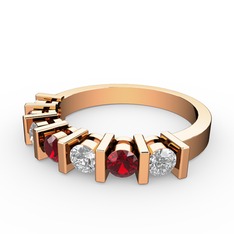 Alya Yüzük - Garnet ve pırlanta 925 ayar rose altın kaplama gümüş yüzük (0.33 karat) #t7klgm