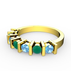 Kök zümrüt ve akuamarin 18 ayar altın yüzük