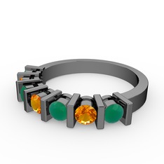 Sitrin ve kök zümrüt 925 ayar siyah rodyum kaplama gümüş yüzük