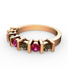 Rodolit garnet ve dumanlı kuvars 8 ayar rose altın yüzük