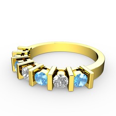 Alya Yüzük - Swarovski ve akuamarin 925 ayar altın kaplama gümüş yüzük #vnocy