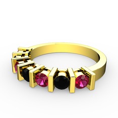 Alya Yüzük - Siyah zirkon ve rodolit garnet 14 ayar altın yüzük #x29shp