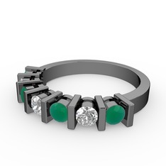 Swarovski ve kök zümrüt 925 ayar siyah rodyum kaplama gümüş yüzük