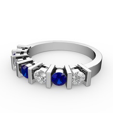 Lab safir ve swarovski 14 ayar beyaz altın yüzük