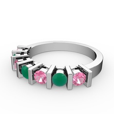 Alya Yüzük - Kök zümrüt ve pembe kuvars 18 ayar beyaz altın yüzük #ziljfy