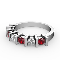 Swarovski ve garnet 14 ayar beyaz altın yüzük