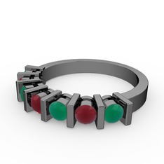 Kök yakut ve kök zümrüt 925 ayar siyah rodyum kaplama gümüş yüzük