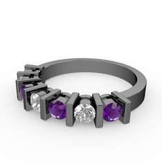 Alya Yüzük - Swarovski ve ametist 925 ayar siyah rodyum kaplama gümüş yüzük #zxqfkk