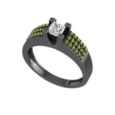 Reyha Tektaş Yüzük - Beyaz zirkon ve peridot 925 ayar siyah rodyum kaplama gümüş yüzük #118zdet
