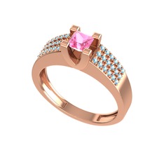 Pembe kuvars ve akuamarin 14 ayar rose altın yüzük