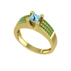Reyha Tektaş Yüzük - Akuamarin ve yeşil kuvars 18 ayar altın yüzük #12edjxk