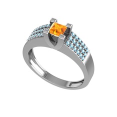 Reyha Tektaş Yüzük - Sitrin ve akuamarin 8 ayar beyaz altın yüzük #12k77tk