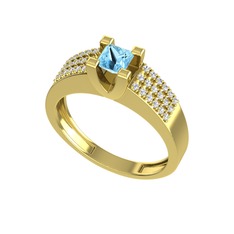 Reyha Tektaş Yüzük - Akuamarin ve beyaz zirkon 8 ayar altın yüzük #12t61ej