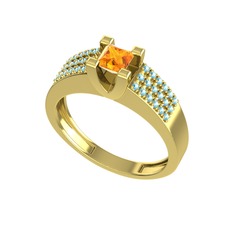 Sitrin ve akuamarin 925 ayar altın kaplama gümüş yüzük