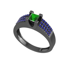 Reyha Tektaş Yüzük - Yeşil kuvars ve lab safir 925 ayar siyah rodyum kaplama gümüş yüzük #13fkhh5