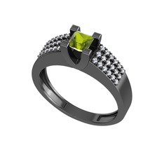 Reyha Tektaş Yüzük - Peridot ve swarovski 925 ayar siyah rodyum kaplama gümüş yüzük #14ild0x