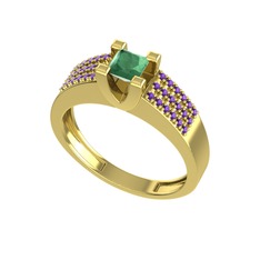 Reyha Tektaş Yüzük - Kök zümrüt ve ametist 14 ayar altın yüzük #14ojc0w