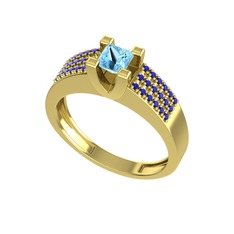 Reyha Tektaş Yüzük - Akuamarin ve lab safir 8 ayar altın yüzük #162481a