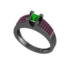 Reyha Tektaş Yüzük - Yeşil kuvars ve rodolit garnet 925 ayar siyah rodyum kaplama gümüş yüzük #1639i76