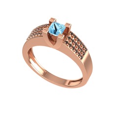Akuamarin ve dumanlı kuvars 18 ayar rose altın yüzük
