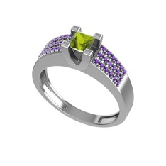 Reyha Tektaş Yüzük - Peridot ve ametist 8 ayar beyaz altın yüzük #18j9pvs