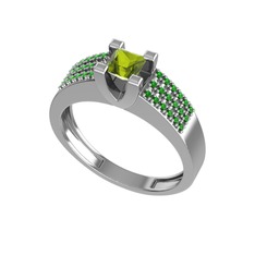 Peridot ve yeşil kuvars 14 ayar beyaz altın yüzük