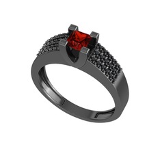 Reyha Tektaş Yüzük - Garnet ve siyah zirkon 925 ayar siyah rodyum kaplama gümüş yüzük #19ziedw