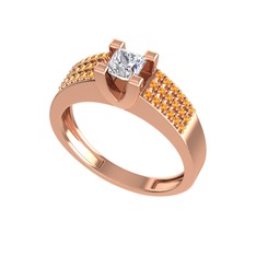 Pırlanta ve sitrin 14 ayar rose altın yüzük (0.71 karat)