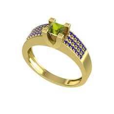 Peridot ve lab safir 14 ayar altın yüzük