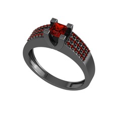 Reyha Tektaş Yüzük - Garnet 925 ayar siyah rodyum kaplama gümüş yüzük #1aidohr