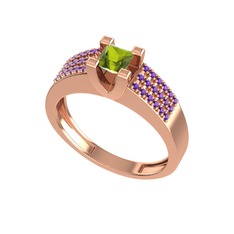 Reyha Tektaş Yüzük - Peridot ve ametist 14 ayar rose altın yüzük #1ay4sbn