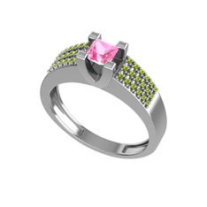 Reyha Tektaş Yüzük - Pembe kuvars ve peridot 8 ayar beyaz altın yüzük #1b4hyrt