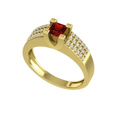 Garnet ve beyaz zirkon 14 ayar altın yüzük