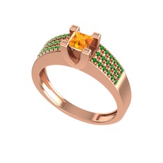 Reyha Tektaş Yüzük - Sitrin ve yeşil kuvars 925 ayar rose altın kaplama gümüş yüzük #1bfv6ee